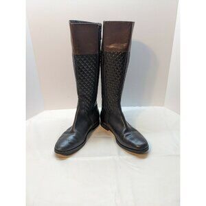 Cole Haan Rigby Riding Boots Quilted Leather Black Brown 7B Style W02401